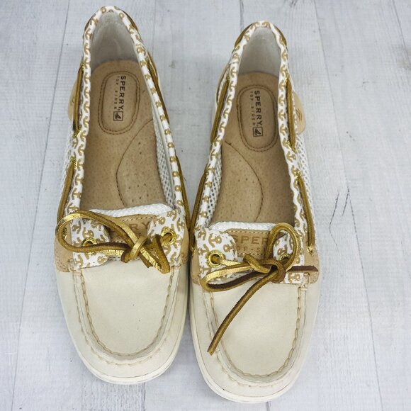 Sperry Top Sider Women Anchor Print 61428 Beige Leather Mesh Boat Loafer Sz 6 M - Picture 6 of 15